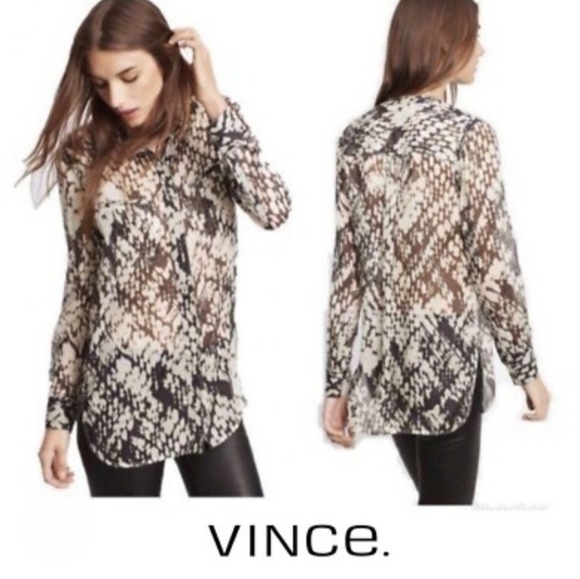 Vince Tops - Vince Stylish Black and Cream Basketweave Print Women's Blouse